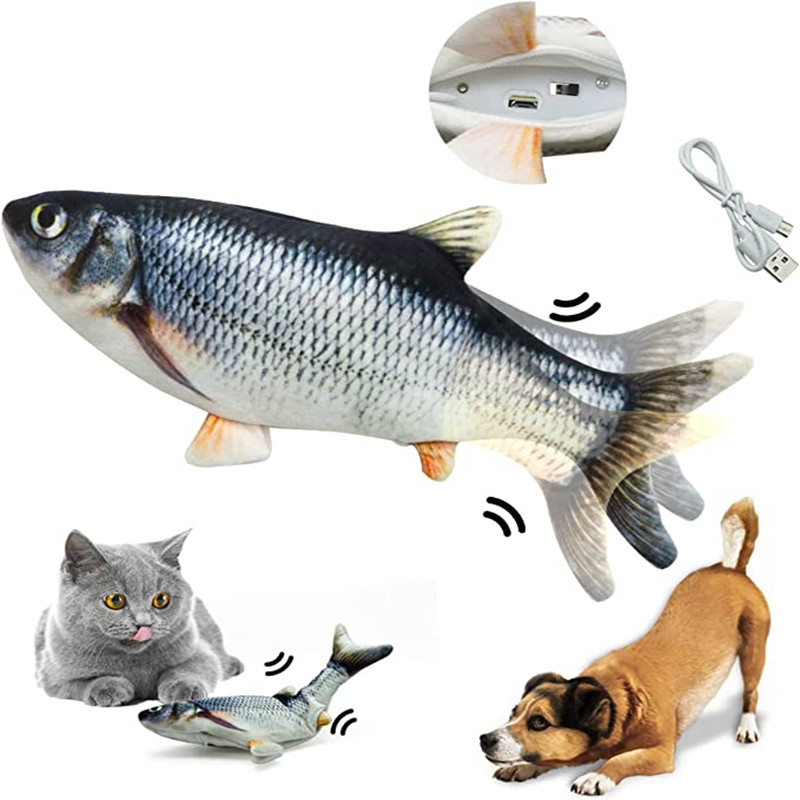 Interactive Squeaky Plush Dog Toy - Cat Toys Fish USB Charger Electric