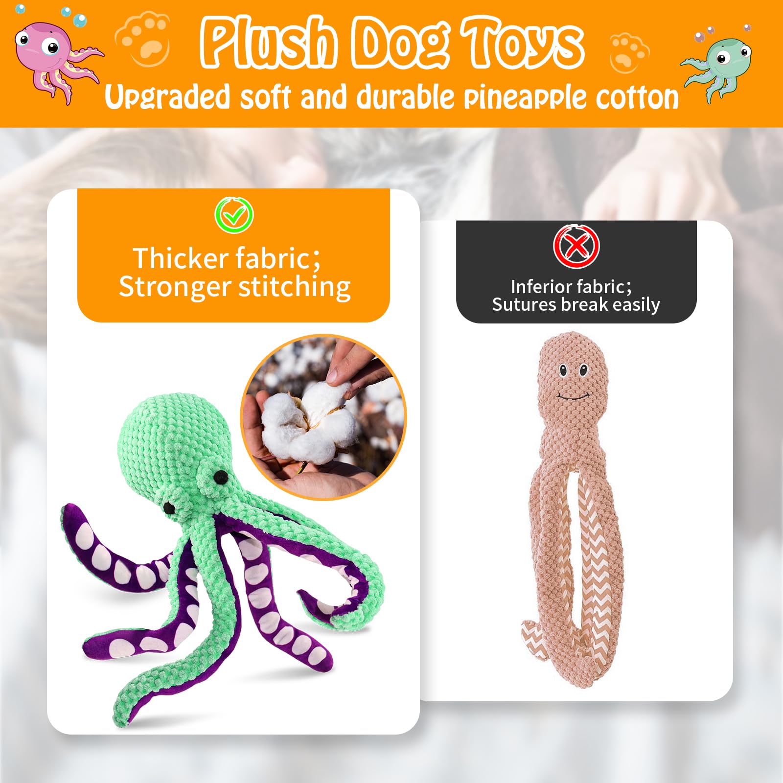 Squeaky Octopus Plush Dog Toy  - Indestructible Dog Chew Toy 评论和价格